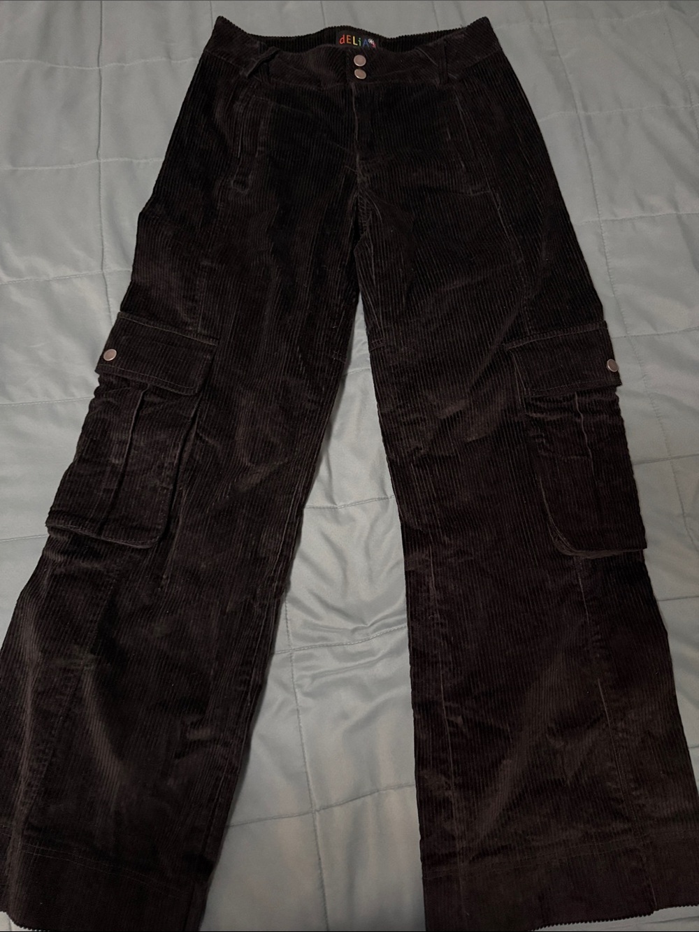 dELiA*Small One Way Trip Cargo Pants Wide Leg Cargo Corduroy Pants in Brown Size